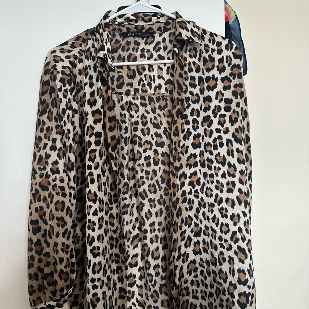 Zara Leopard Print Shirt in Tan, Brown & Black